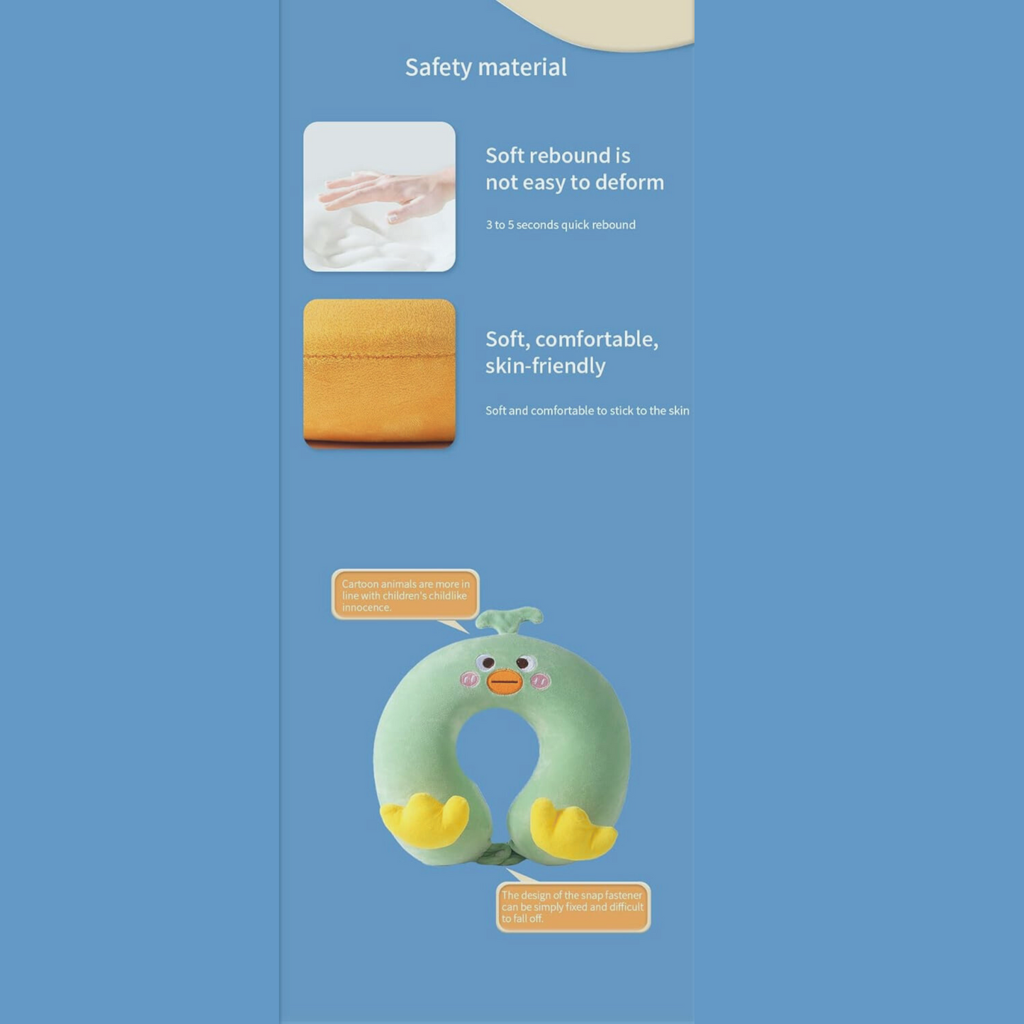 Memory Foam Kids Neck Pillow for Airplane Breathable Cover