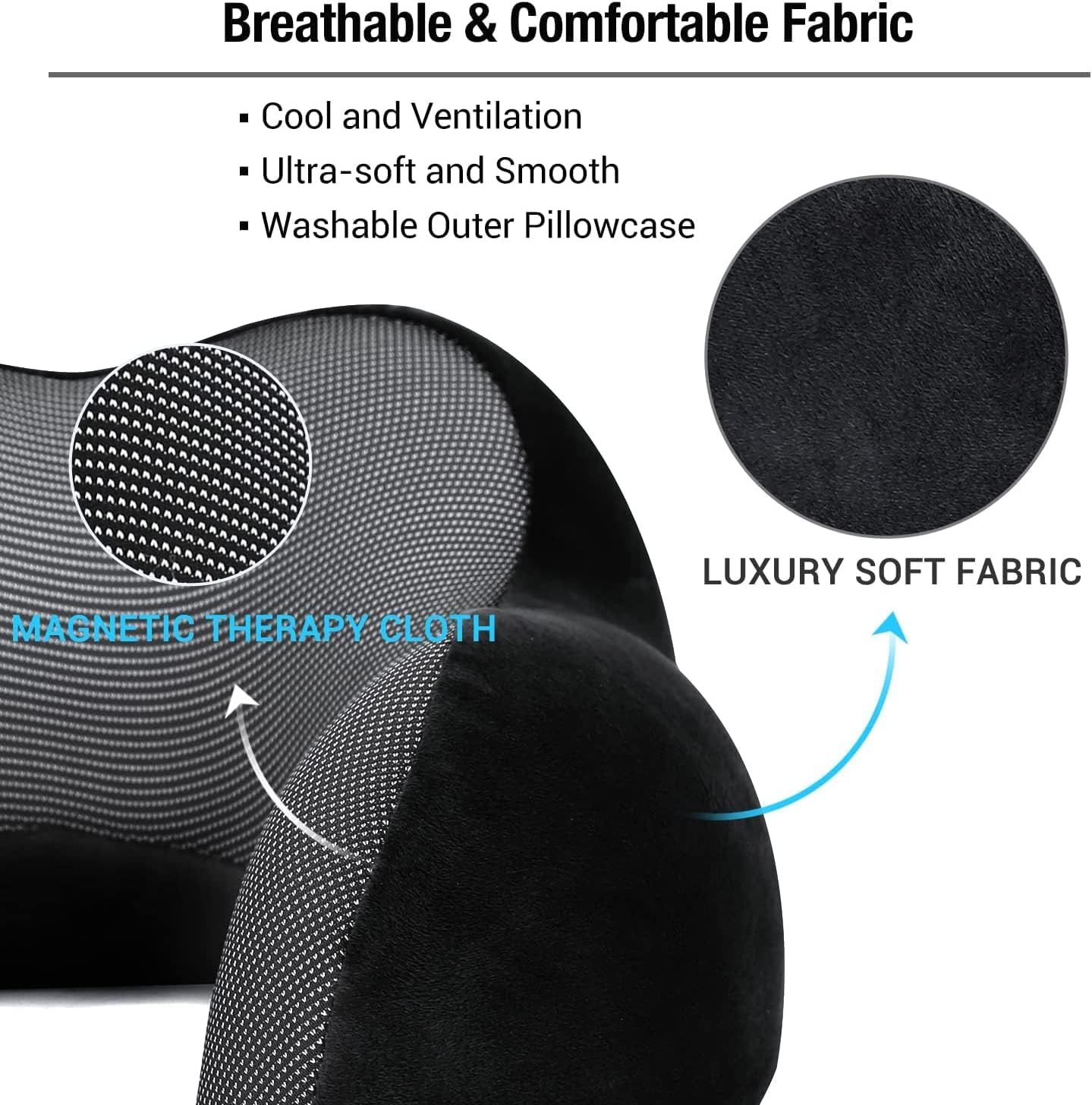 Black Travel Pillow with 3D Eye Masks, Earplugs, and Luxury Bag