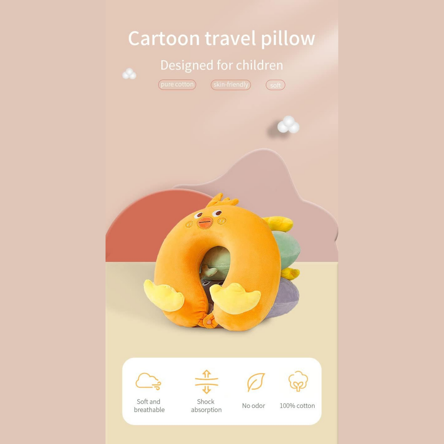 Memory Foam Kids Neck Pillow for Airplane Breathable Cover