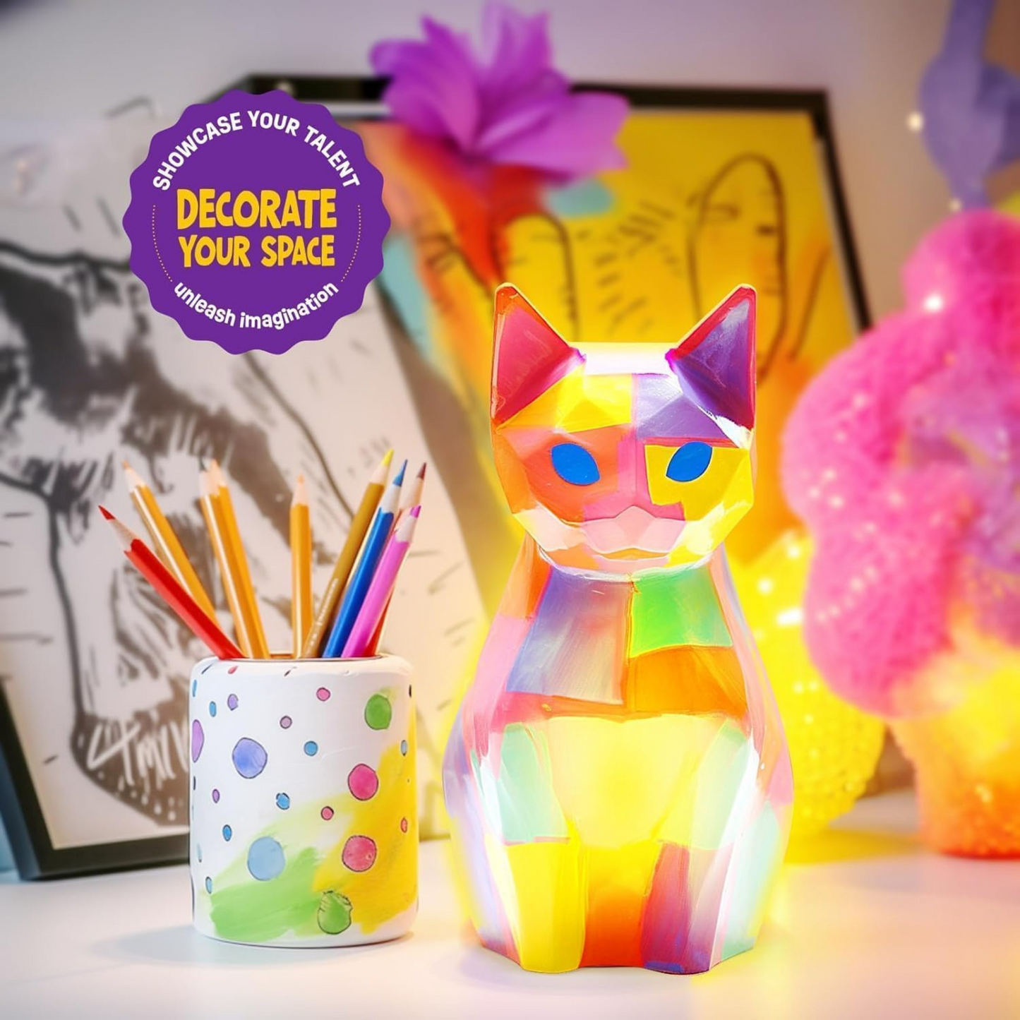 Painting Kit for kids,Cat Lamp DIY Arts & Crafts for Kids