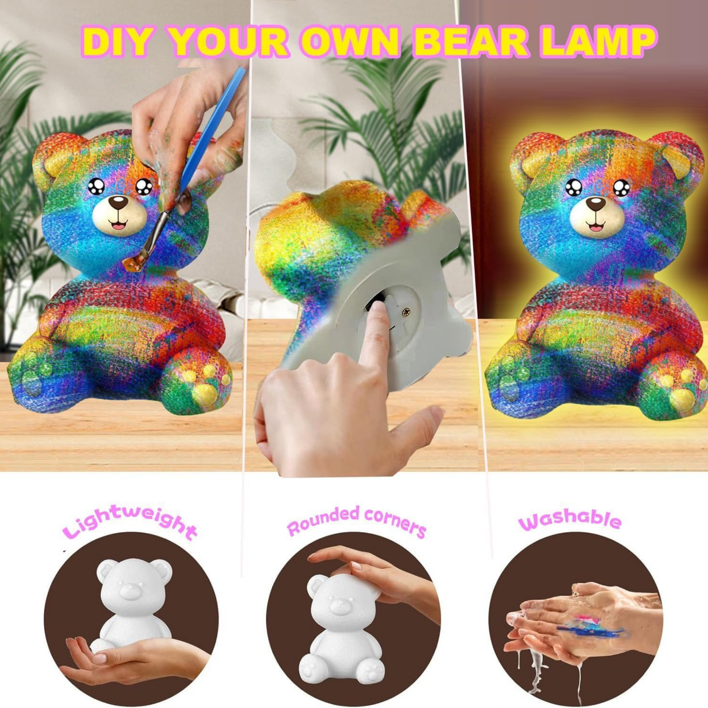 Painting Kit for kids,Bear Lamp DIY Arts & Crafts for Kids