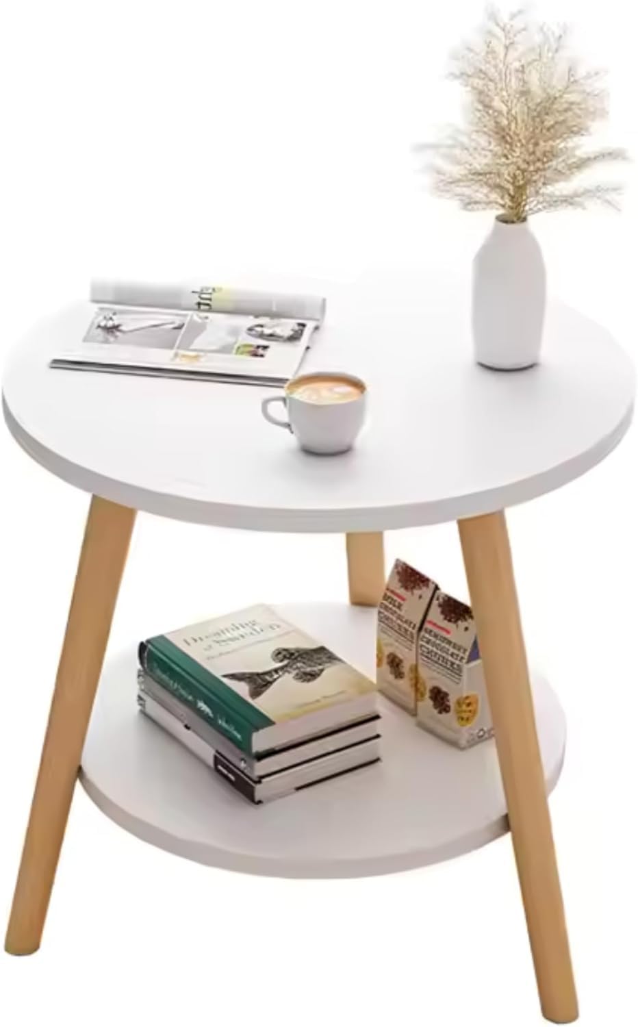 2-Layer Round Coffee Table, 48 * 48cm Small Sofa Side Table