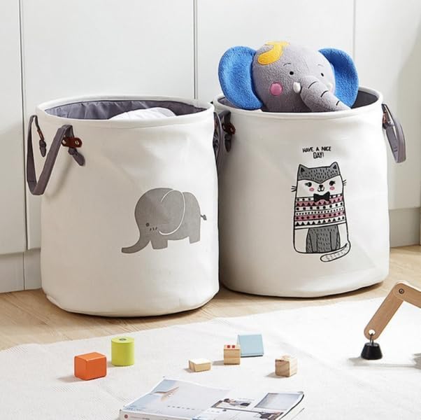 Laundry Basket, Toys Storage Organizer 38 * 36CM Foldable Fabric Household Storage Bin (Elephant)