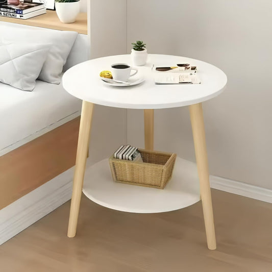 2-Layer Round Coffee Table, 60 * 60cm Small Sofa Side Table