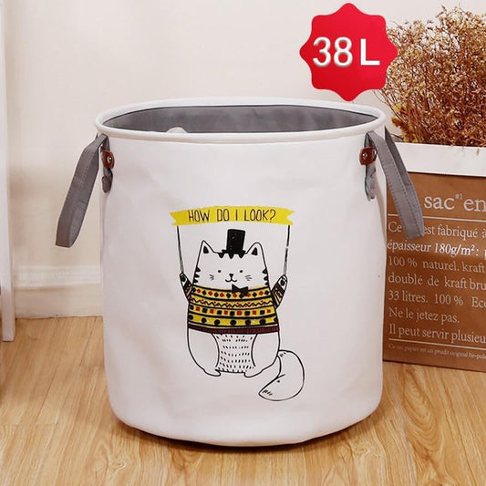 Laundry Basket, Toys Storage Organizer 38 * 36CM Foldable Fabric Household Storage Bin (CAT)