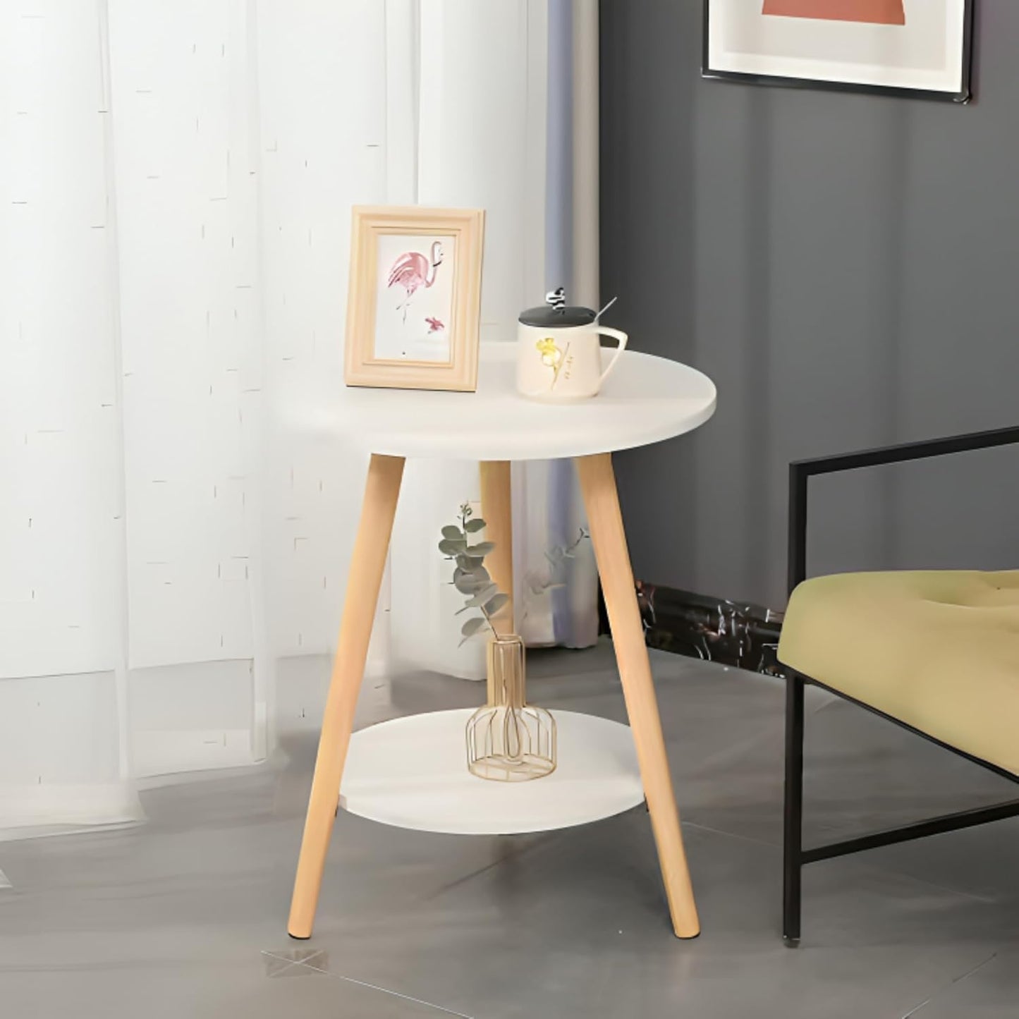 2-Layer Round Coffee Table, 40 * 40cm Small Sofa Side Table