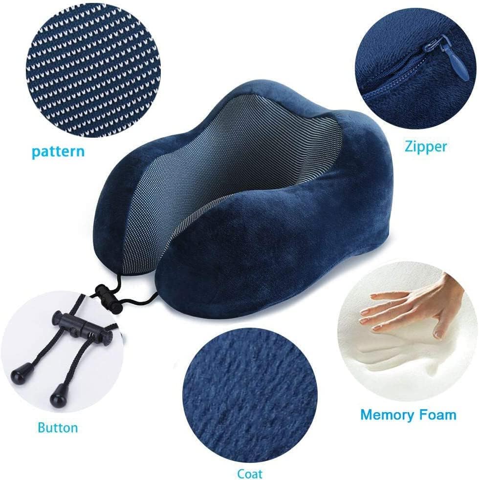 Blue Travel Pillow with 3D Eye Masks, Earplugs, and Luxury Bag