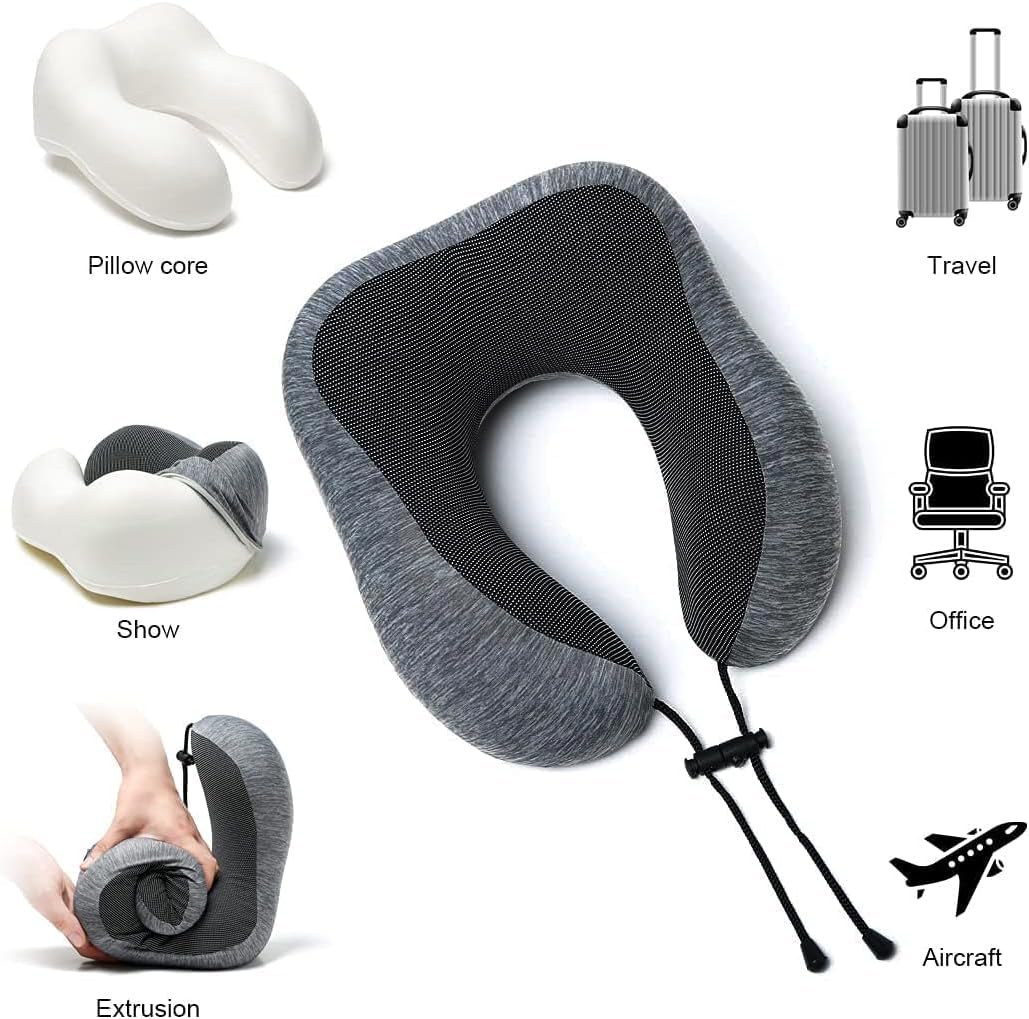 Charcoal Travel Pillow with 3D Eye Masks, Earplugs, and Luxury Bag