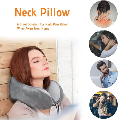 Grey Travel Pillow with 3D Eye Masks, Earplugs, and Luxury Bag