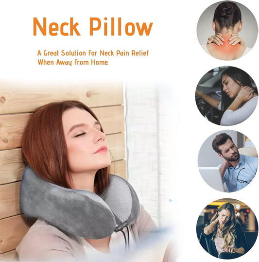 Grey Travel Pillow with 3D Eye Masks, Earplugs, and Luxury Bag