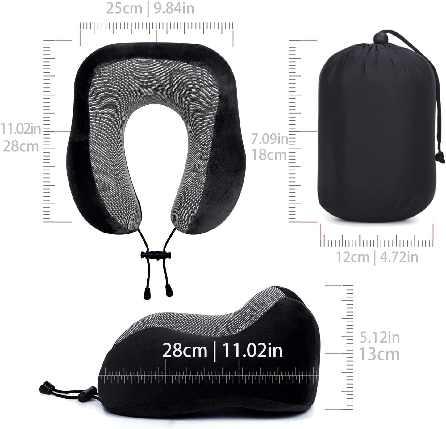Black Travel Pillow with 3D Eye Masks, Earplugs, and Luxury Bag