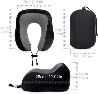 Black Travel Pillow with 3D Eye Masks, Earplugs, and Luxury Bag