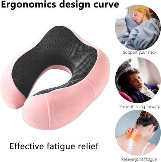 Pink Travel Pillow with 3D Eye Masks, Earplugs, and Luxury Bag