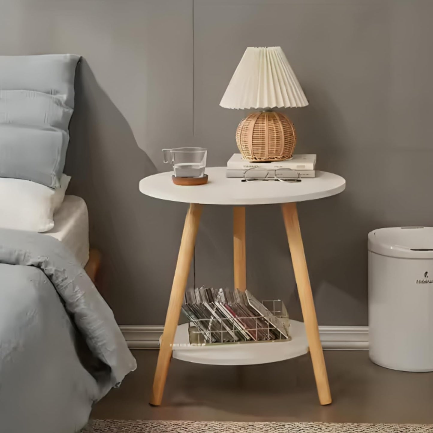 2-Layer Round Coffee Table, 48 * 48cm Small Sofa Side Table