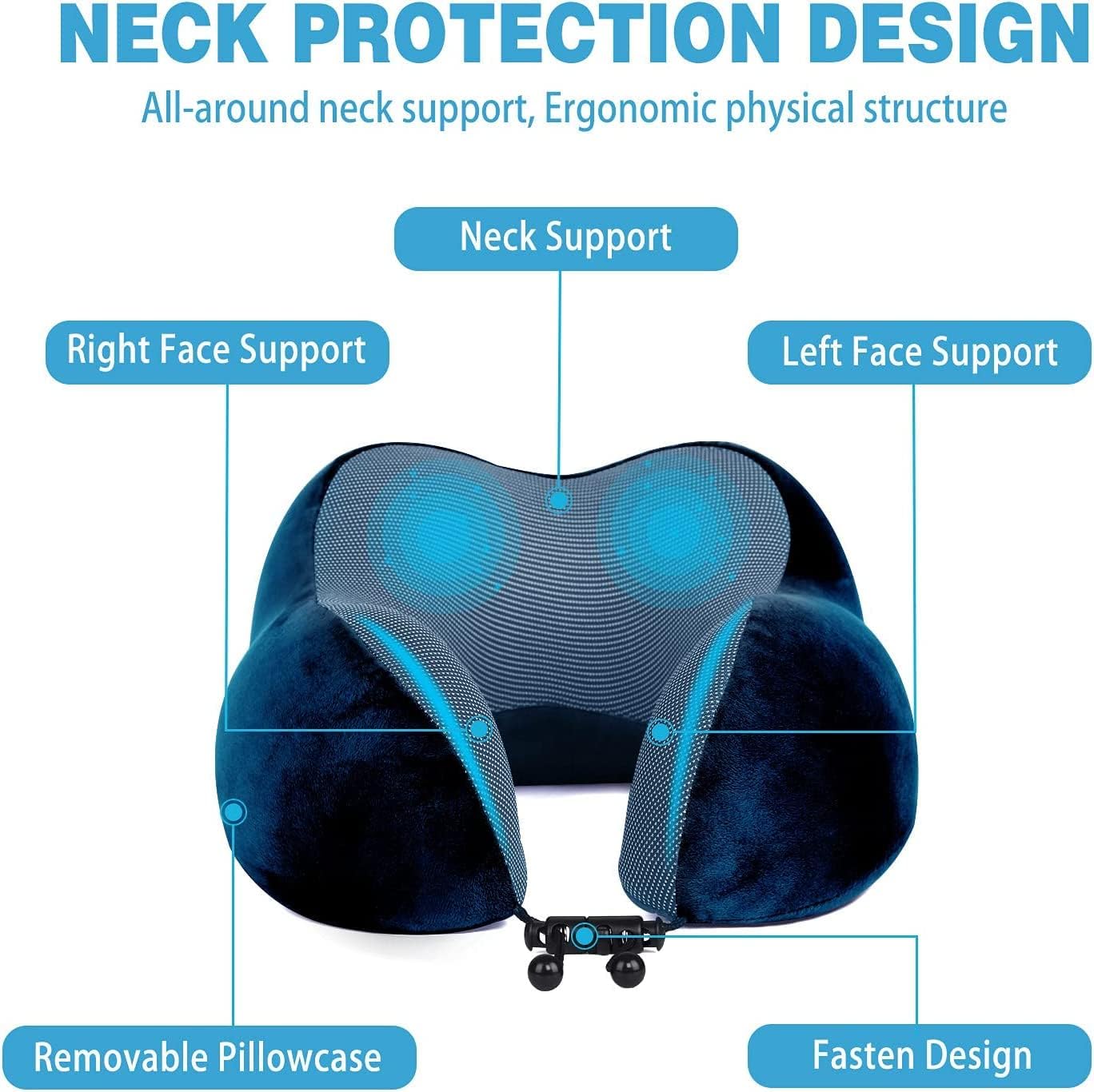 Blue Travel Pillow with 3D Eye Masks, Earplugs, and Luxury Bag