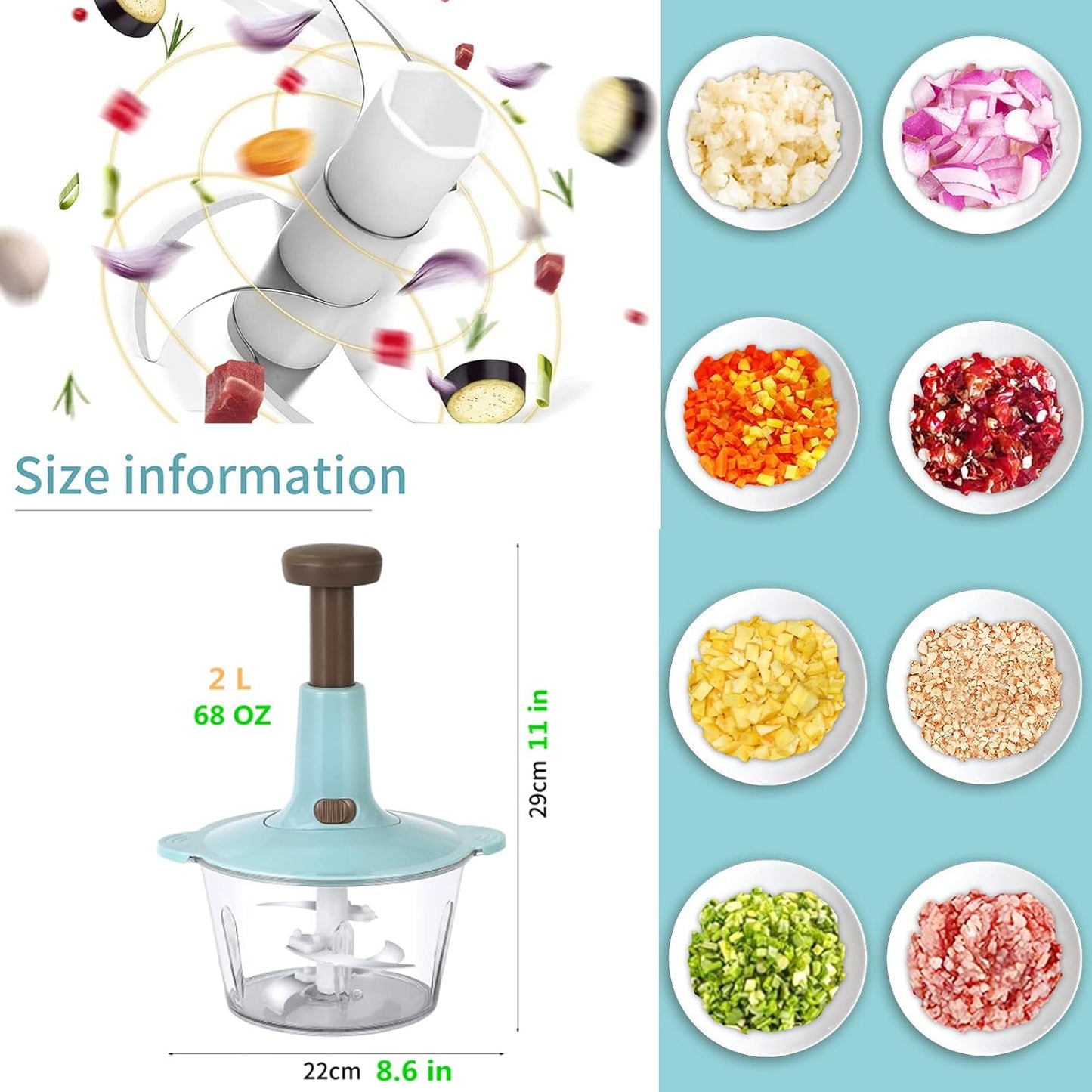 Food Chopper 2L Powerful Manual Food Chopper