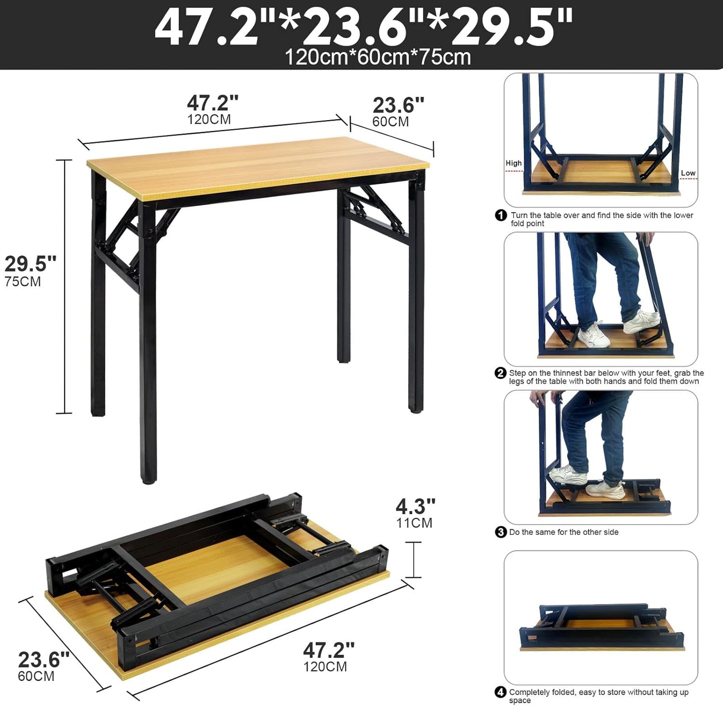 Multi-Functional Folding Table, 80x40cm