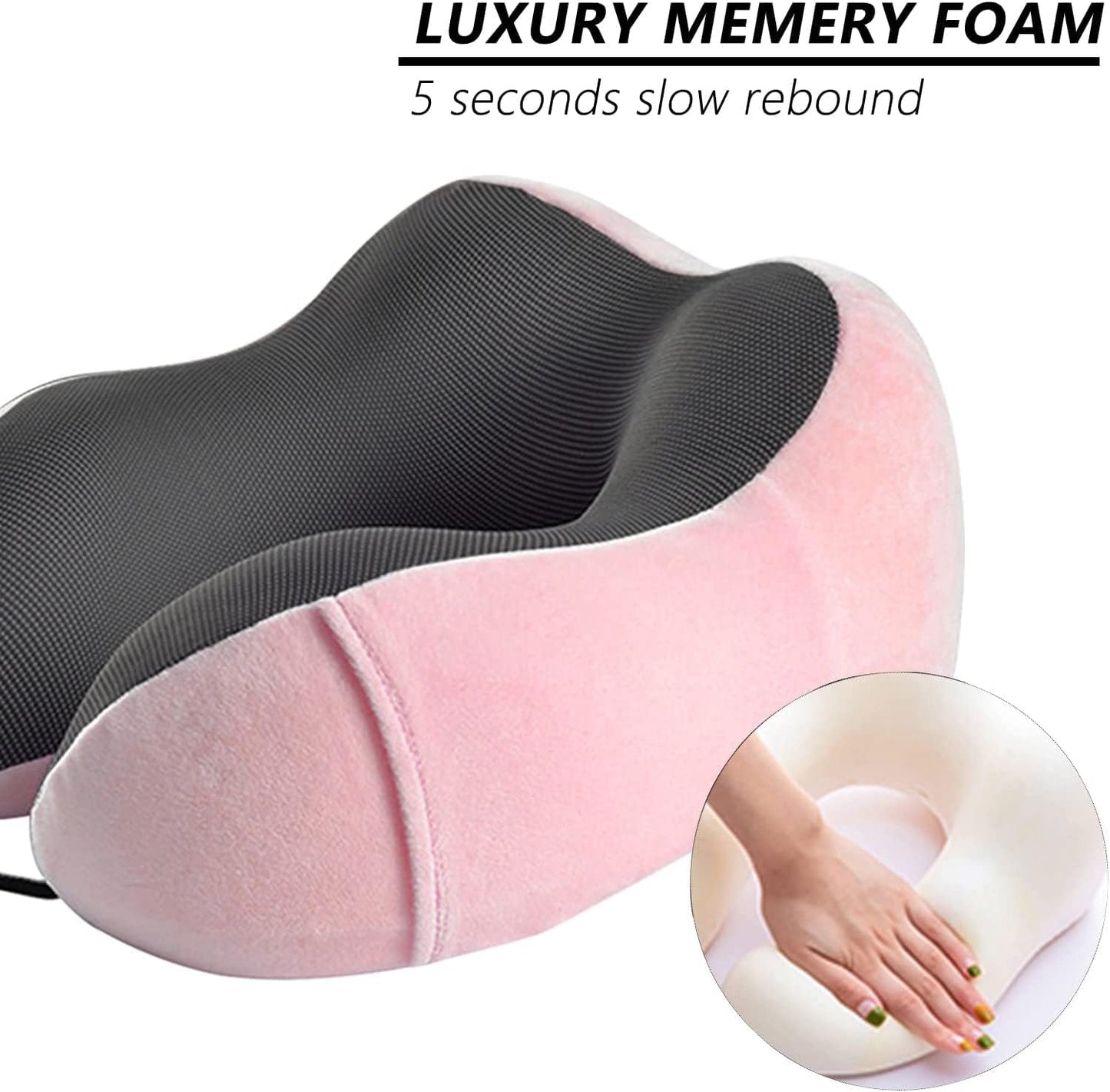 Pink Travel Pillow with 3D Eye Masks, Earplugs, and Luxury Bag