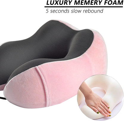 Pink Travel Pillow with 3D Eye Masks, Earplugs, and Luxury Bag