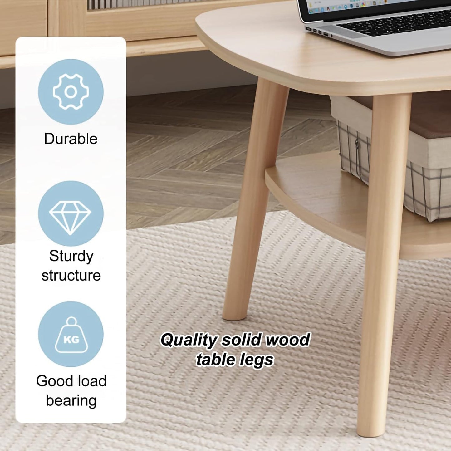 BaytBox Coffee Table, 100x50cm Oval Wooden Tea Table with Storage Shelf