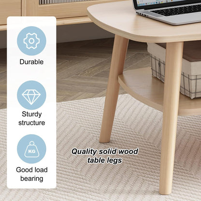 BaytBox Coffee Table, 100x50cm Oval Wooden Tea Table with Storage Shelf