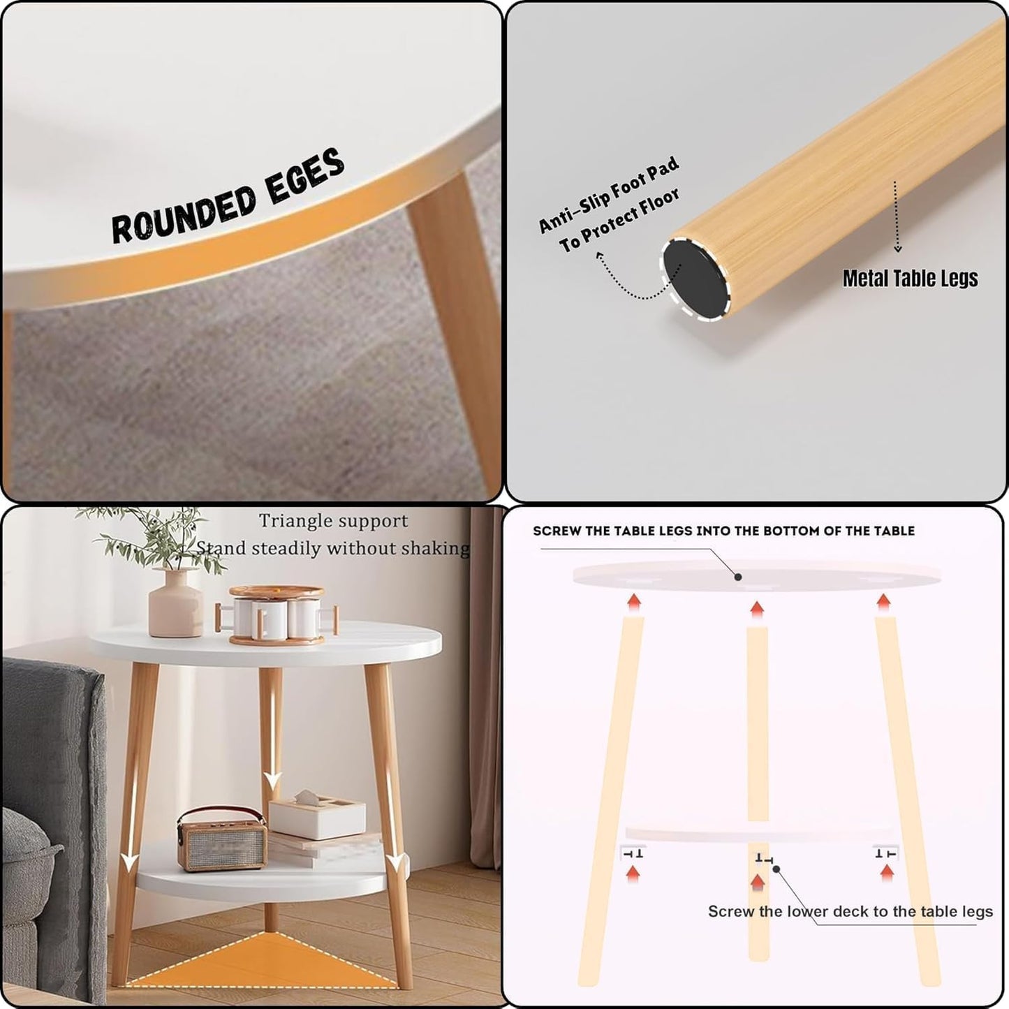 2-Layer Round Coffee Table, 40 * 40cm Small Sofa Side Table