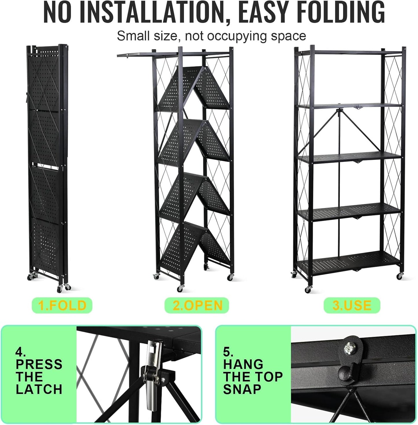 Foldable Storage Shelves 5 Tier, Storage Racks Kitchen Cabinet