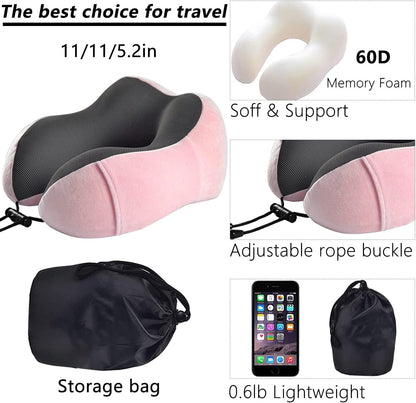 Pink Travel Pillow with 3D Eye Masks, Earplugs, and Luxury Bag