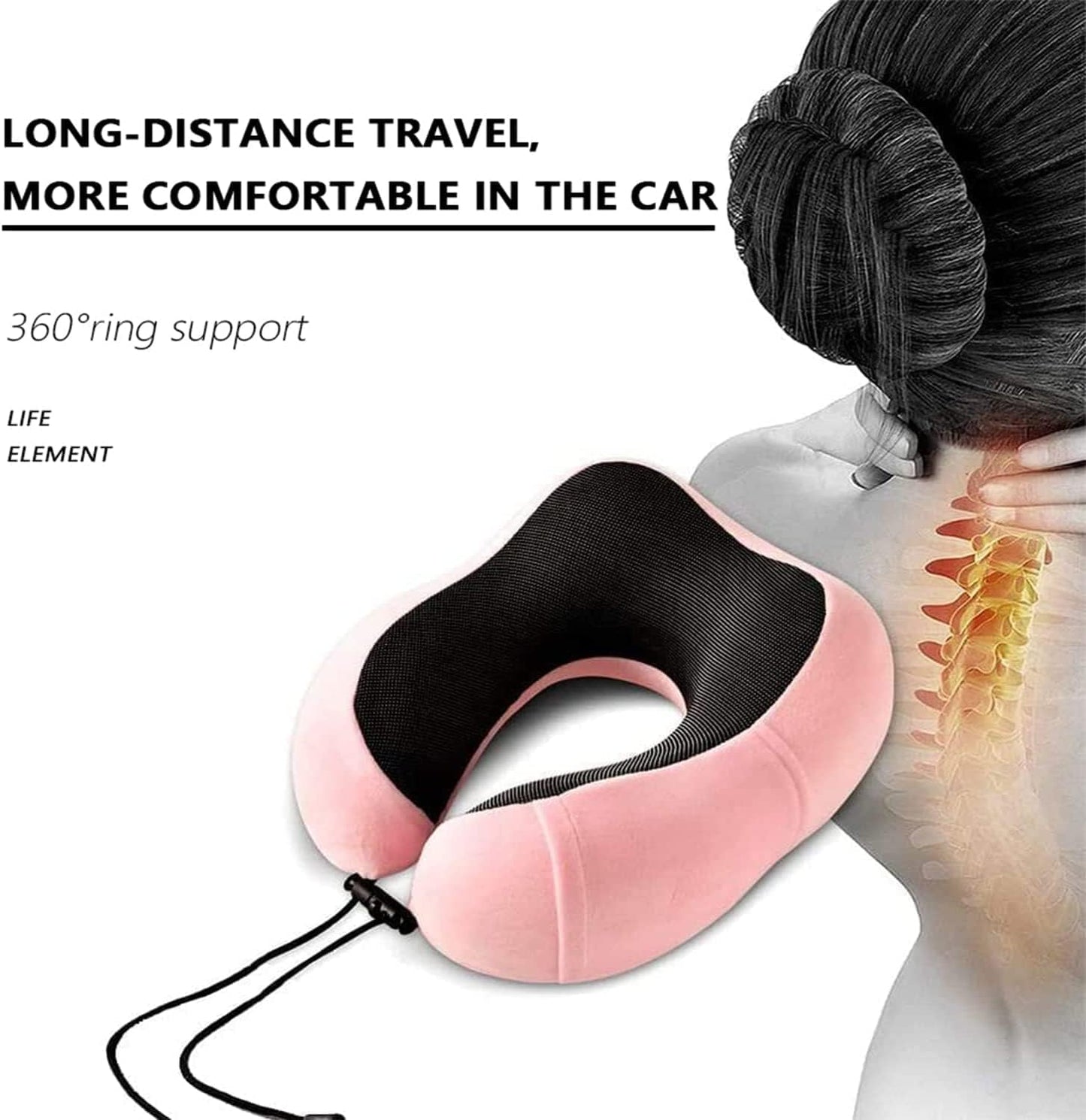 Pink Travel Pillow with 3D Eye Masks, Earplugs, and Luxury Bag