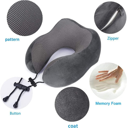 Grey Travel Pillow with 3D Eye Masks, Earplugs, and Luxury Bag