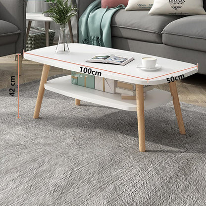 BaytBox Coffee Table, 100x50cm Oval Wooden Tea Table with Storage Shelf