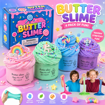 Maanys Butter Slime Kit – Soft, Non - Sticky, Slime for Kids (Pack of 4) - Mannys