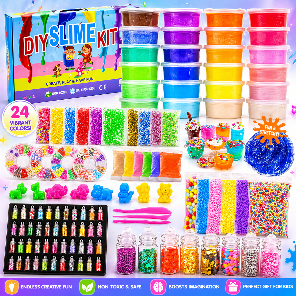 108 PCS Slime Kit for Kids – DIY Slime Set with Glitters, Colorful Slime & Tools - Mannys
