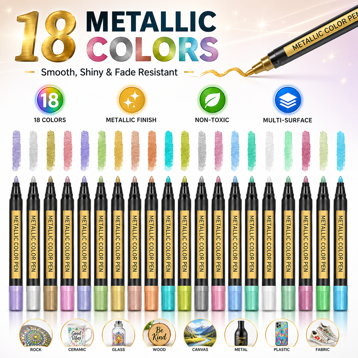 Maanys Metallic Marker Set – Shiny Paint Pens for Rock, Glass, Wood & Canvas - Mannys