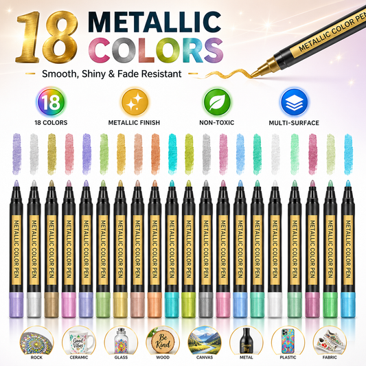 Maanys Metallic Marker Set – Shiny Paint Pens for Rock, Glass, Wood & Canvas - Mannys