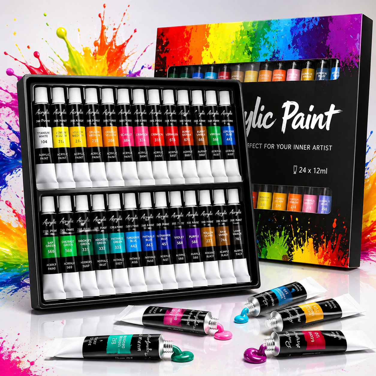 Maanys Acrylic Paint Set – 24 Pcs Artist Quality Paint Tubes for Canvas & Crafts - Mannys