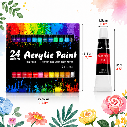 Maanys Acrylic Paint Set – 24 Pcs Artist Quality Paint Tubes for Canvas & Crafts - Mannys