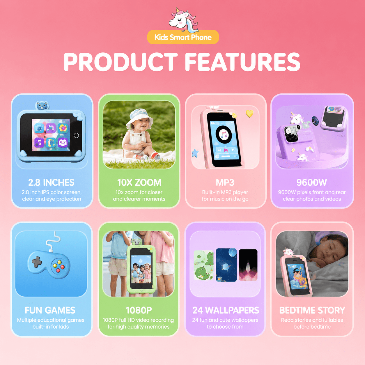 Maanys Kids Smart Phone Toy – Dual Camera & Learning Games for Ages 3–7 - Mannys
