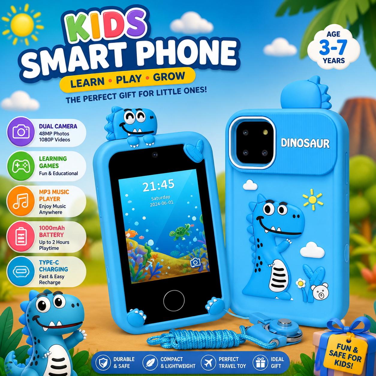 Maanys Kids Toy Phone – Camera, Games & Music Player for Toddlers - Mannys
