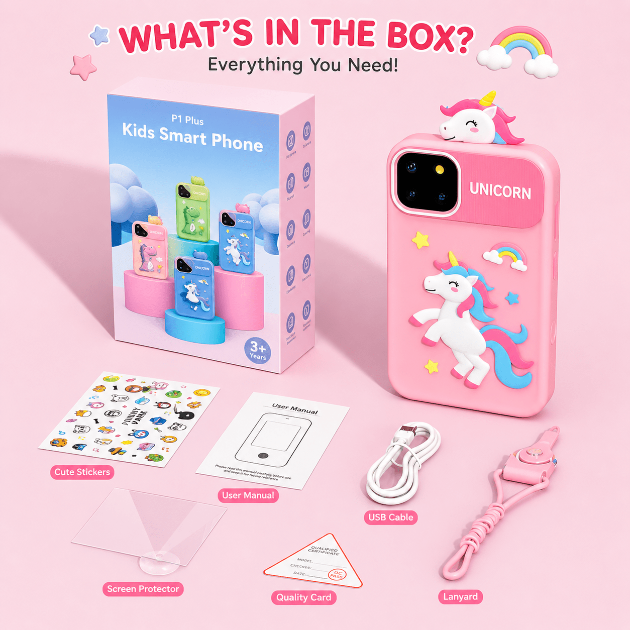 Maanys Kids Smart Phone Toy – Dual Camera, Games & Music Player (Ages 3–7) - Mannys