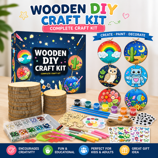 Maanys Glow - in - the - Dark Wooden Painting Kit – Kids DIY Craft Set (Ages 5–12) - Mannys