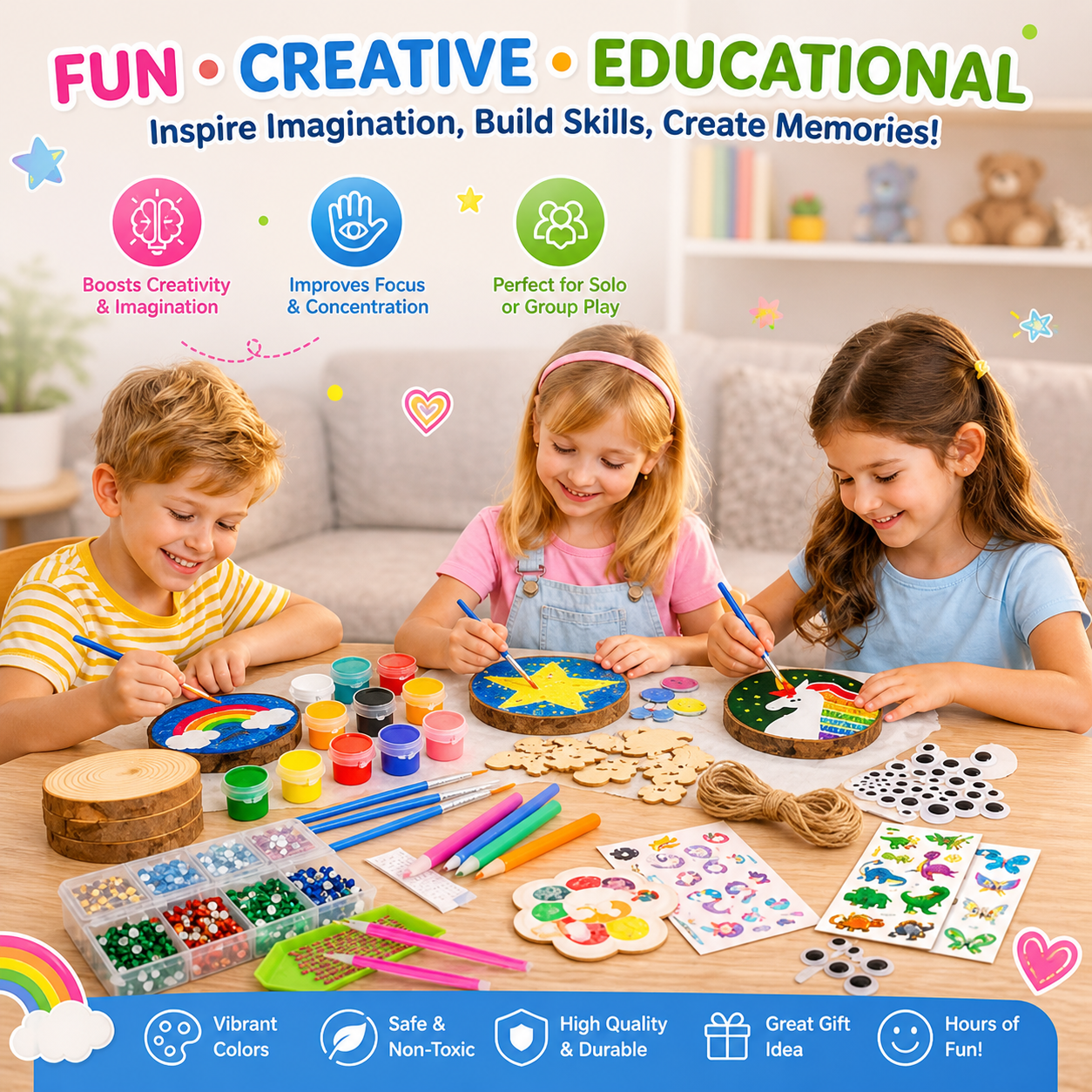 Maanys Glow - in - the - Dark Wooden Painting Kit – Kids DIY Craft Set (Ages 5–12) - Mannys