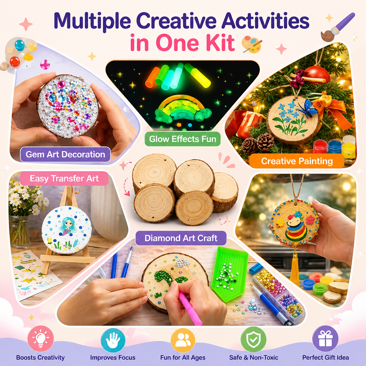 Maanys Glow - in - the - Dark Wooden Painting Kit – Kids DIY Craft Set (Ages 5–12) - Mannys