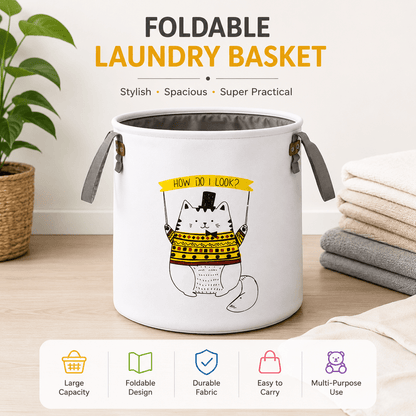 Foldable Laundry Basket & Toy Storage Bin – Fabric Organizer Basket (Cat Design) - Mannys