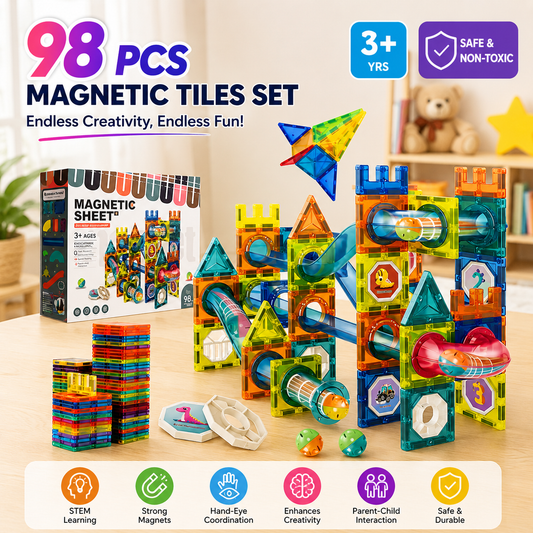 98 PCS Magnetic Tiles Building Blocks – STEM Educational Toys for Kids - Mannys