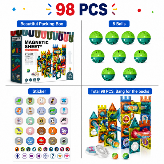 98 PCS Magnetic Tiles Building Blocks – STEM Educational Toys for Kids - Mannys