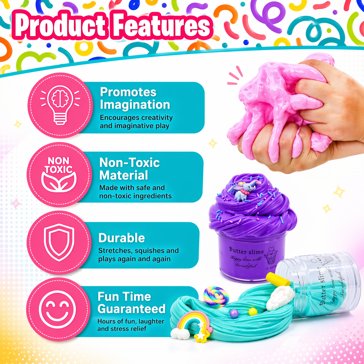 Maanys Butter Slime Kit – Soft, Non - Sticky, Slime for Kids (Pack of 4) - Mannys
