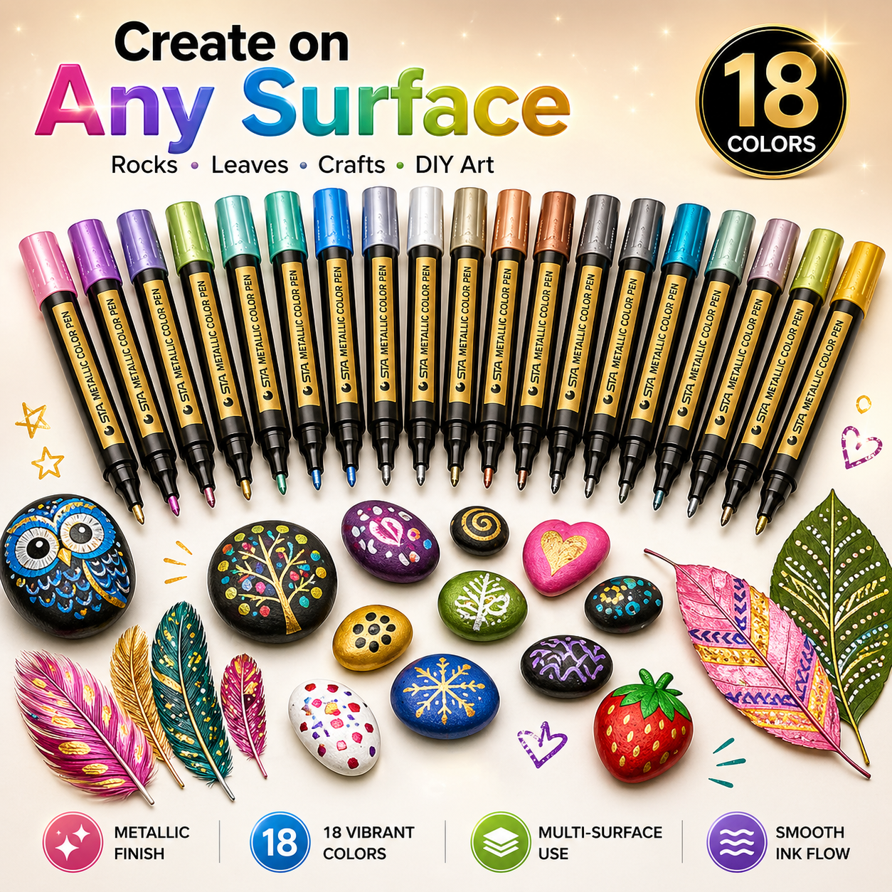 Maanys Metallic Marker Set – Shiny Paint Pens for Rock, Glass, Wood & Canvas - Mannys