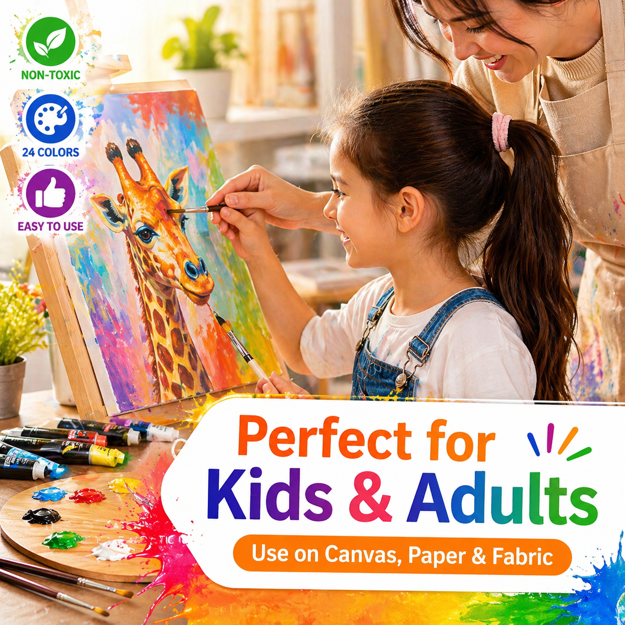 Maanys Acrylic Paint Set – 24 Pcs Artist Quality Paint Tubes for Canvas & Crafts - Mannys