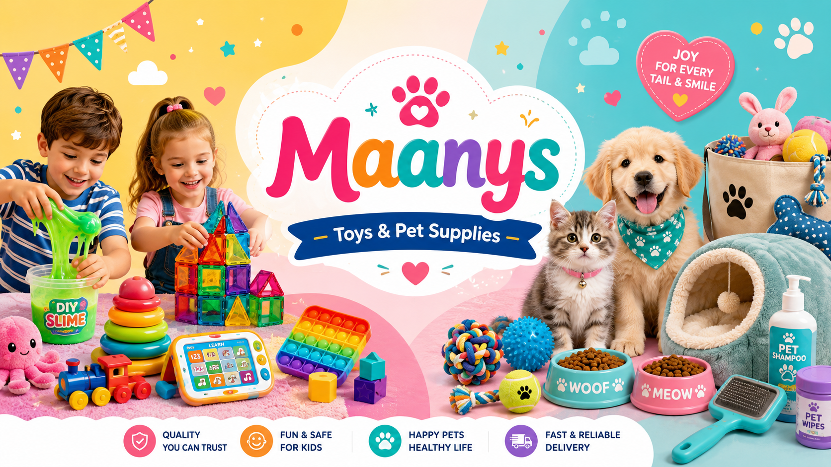 Maanys Toys & Pet Supplies homepage banner